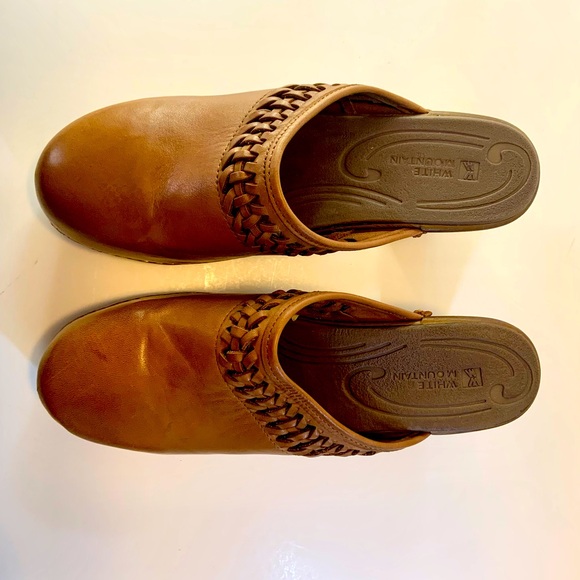 White Mountain Women's Genuine Leather Braided Brown Slip On Clogs Heels 7.5M - Picture 3 of 14